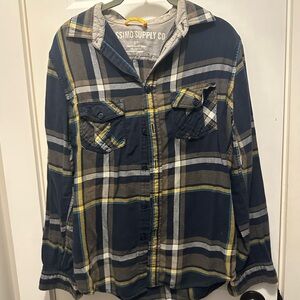 Mossimo Supply Co. Blue Plaid Button-Up Shirt